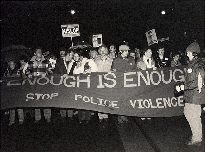 Bathhouse raids protests, Toronto, February 1981.